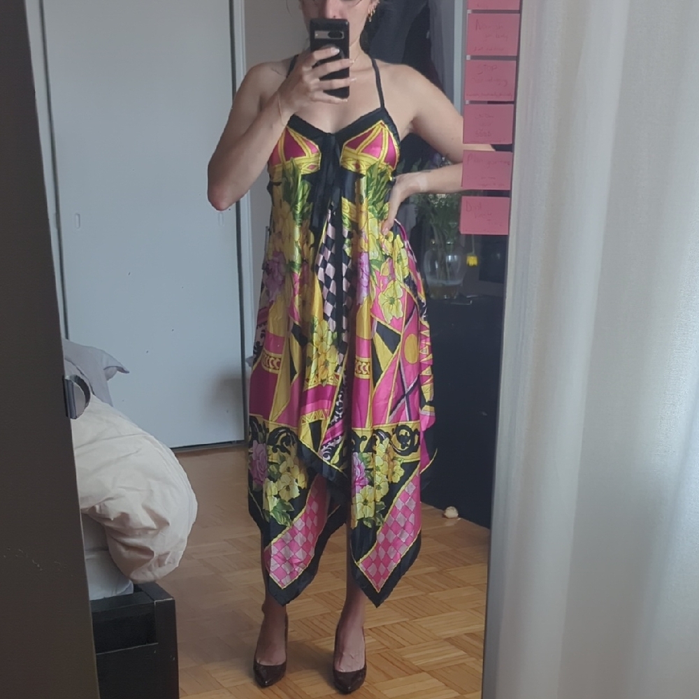 Vibrant Pink and Yellow Halter Dress